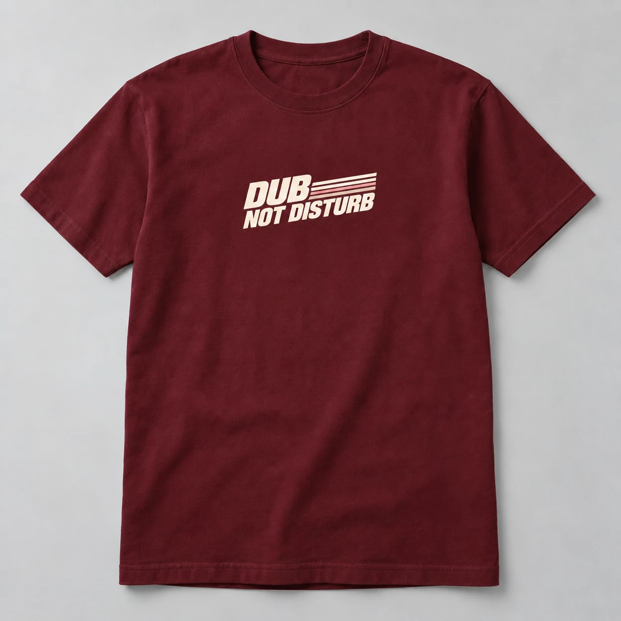Dub Not Disturb Tee in Burgundy / Cream — compact graphic concept mockup