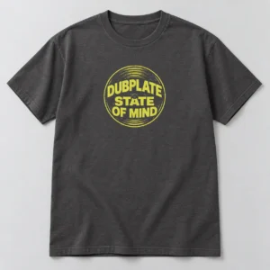 Dubplate State Of Mind Tee in Charcoal / Acid Yellow — compact graphic concept mockup
