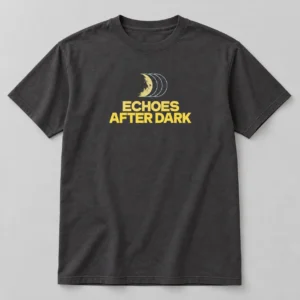 Echoes After Dark Tee in Charcoal / Acid Yellow — compact graphic concept mockup