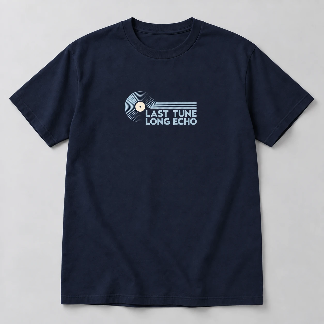 Last Tune Long Echo Tee in Navy / Pale Blue — compact graphic concept mockup