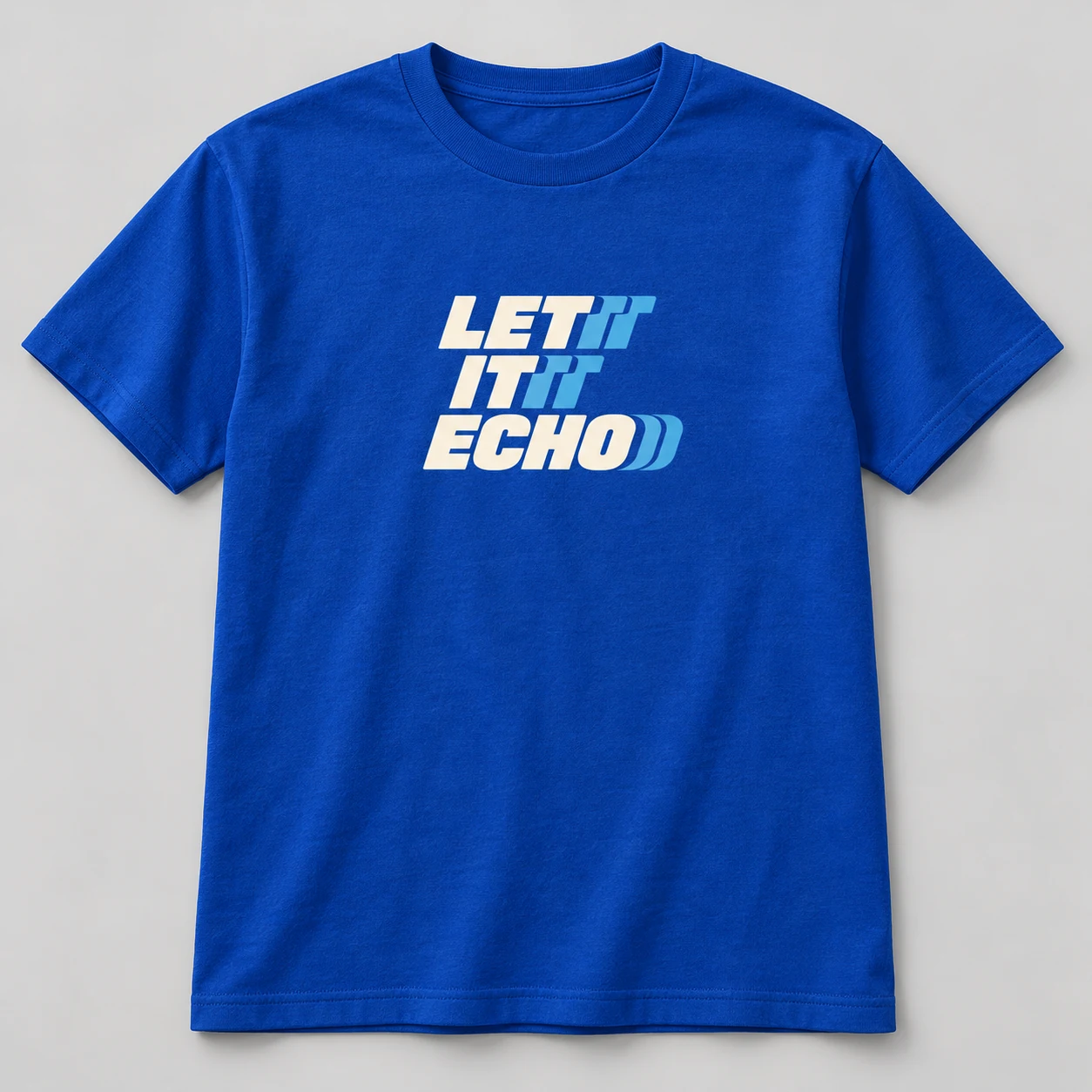 Let It Echo Tee in Cobalt / Cream — compact graphic concept mockup