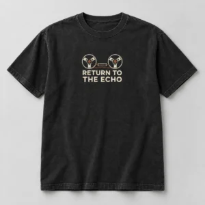Return To The Echo Tee in Washed Black / Cream — compact graphic concept mockup