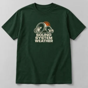 Sound System Weather Tee in Forest / Cream — compact graphic concept mockup