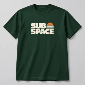 Sub Space Tee in Forest / Cream — compact graphic concept mockup