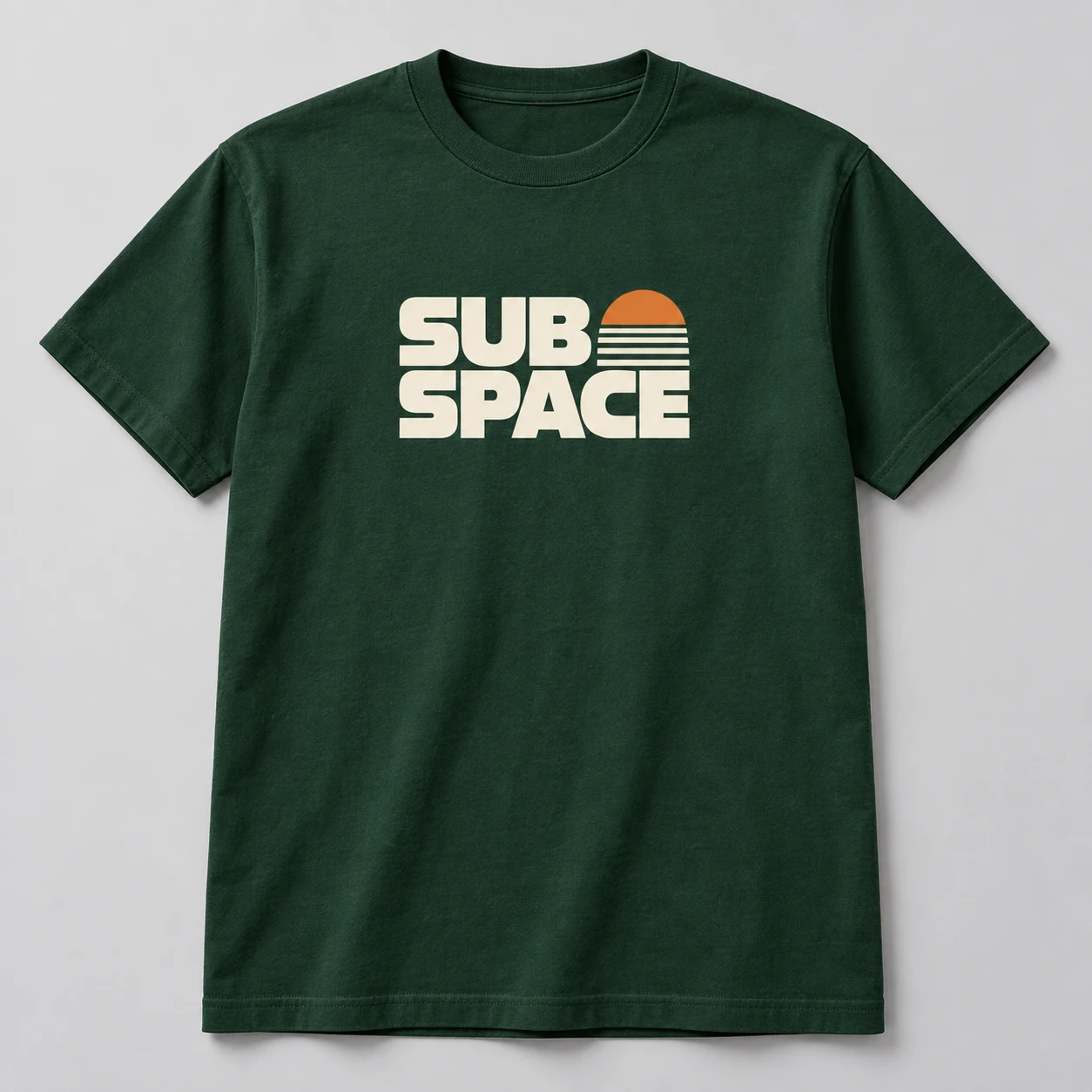 Sub Space Tee in Forest / Cream — compact graphic concept mockup