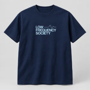 Low Frequency Society Tee in Navy / Pale Blue — compact graphic concept mockup