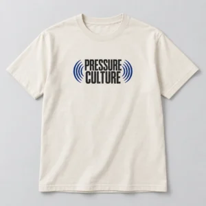 Pressure Culture Tee in Natural / Ink Black — compact graphic concept mockup
