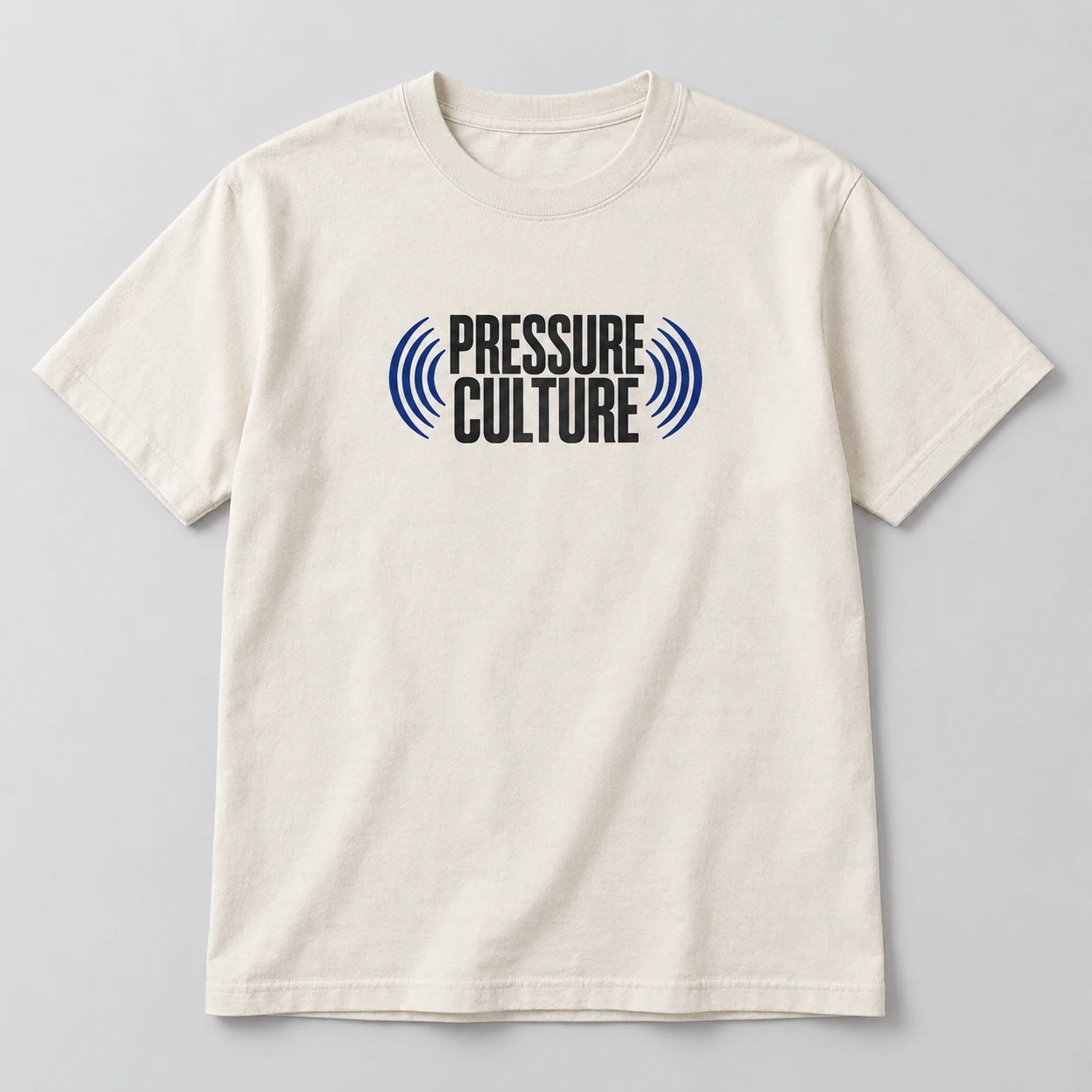 Pressure Culture Tee in Natural / Ink Black — compact graphic concept mockup