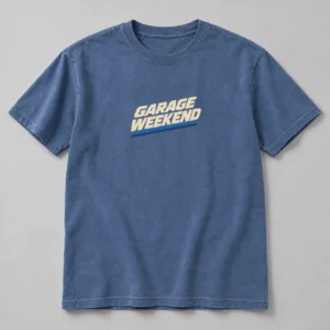 Garage Weekend Tee in Faded Blue / Cream — compact graphic concept mockup