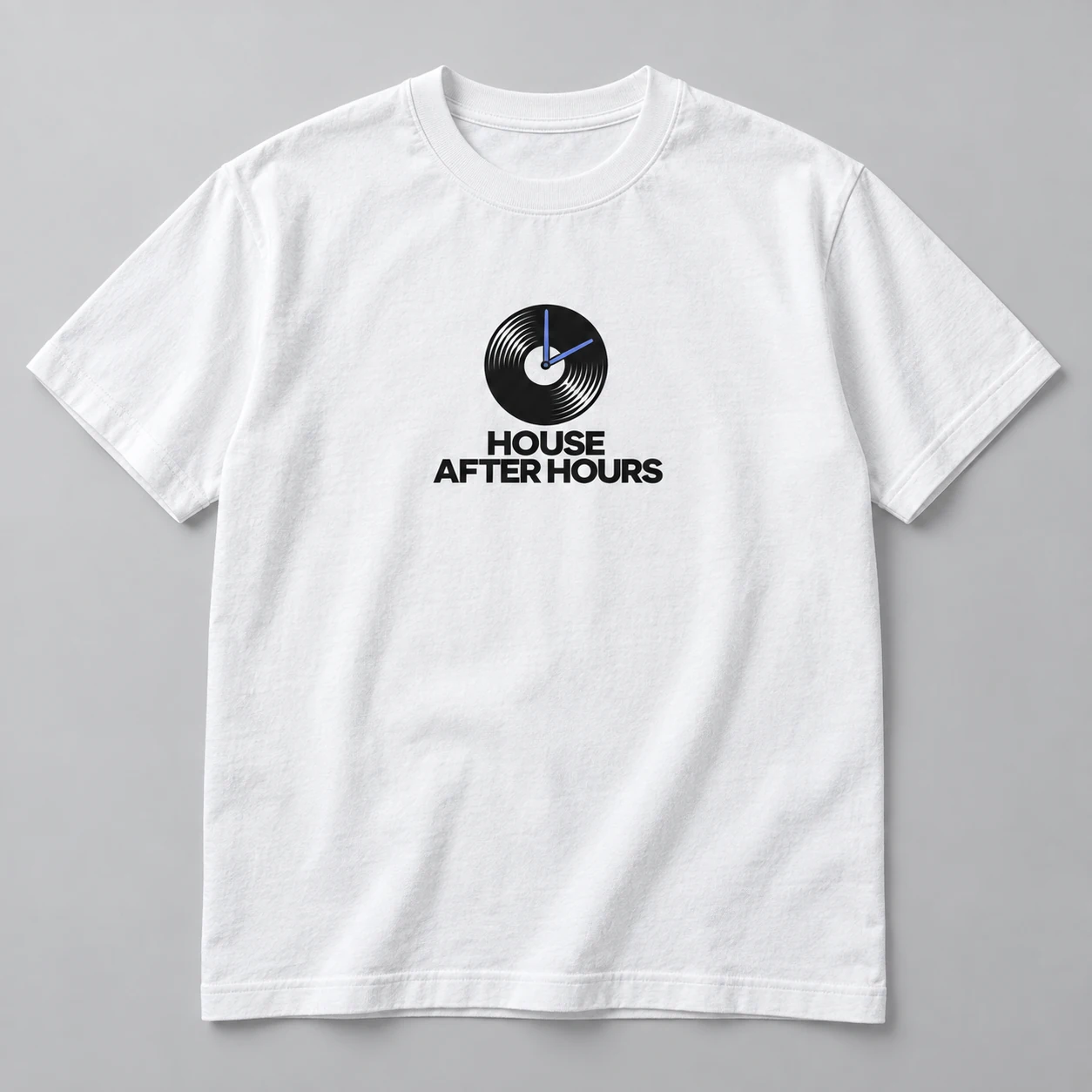 House After Hours Tee in White / Ink Black — compact graphic concept mockup