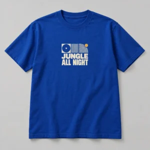 Jungle All Night Tee in Cobalt / Cream — compact graphic concept mockup