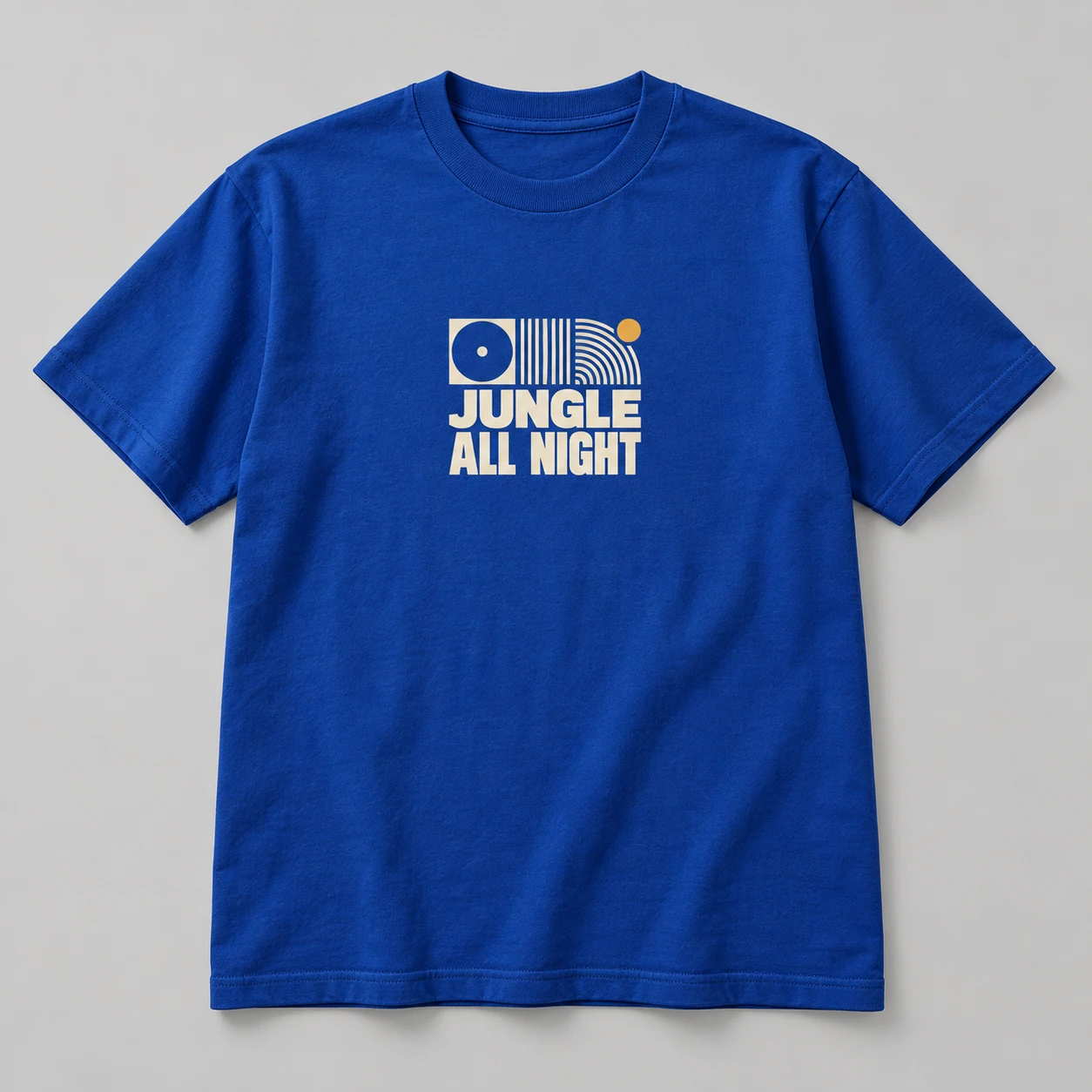 Jungle All Night Tee in Cobalt / Cream — compact graphic concept mockup