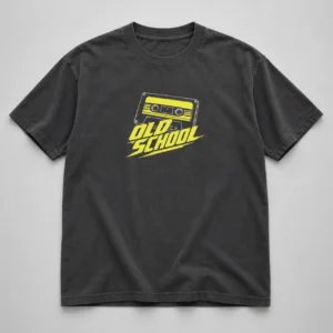 Old School Tee in Charcoal / Acid Yellow — compact graphic concept mockup