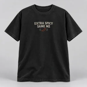 Extra Spicy Same Me Tee in Washed Black / Cream — compact graphic concept mockup