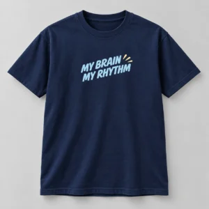 My Brain My Rhythm Tee in Navy / Pale Blue — compact graphic concept mockup