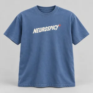 Neurospicy Tee in Faded Blue / Cream — compact graphic concept mockup
