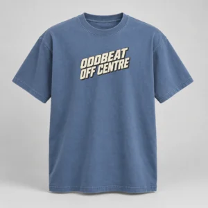Oddbeat Off Centre Tee in Faded Blue / Cream — compact graphic concept mockup