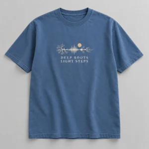 Deep Roots Light Steps Tee in Faded Blue / Cream — compact graphic concept mockup