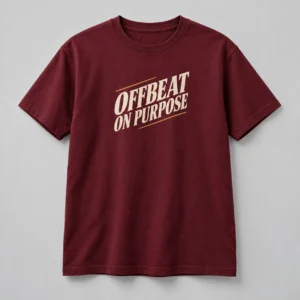 Offbeat On Purpose Tee in Burgundy / Cream — compact graphic concept mockup