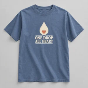 One Drop All Heart Tee in Faded Blue / Cream — compact graphic concept mockup