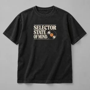 Selector State Of Mind Tee in Washed Black / Cream — compact graphic concept mockup