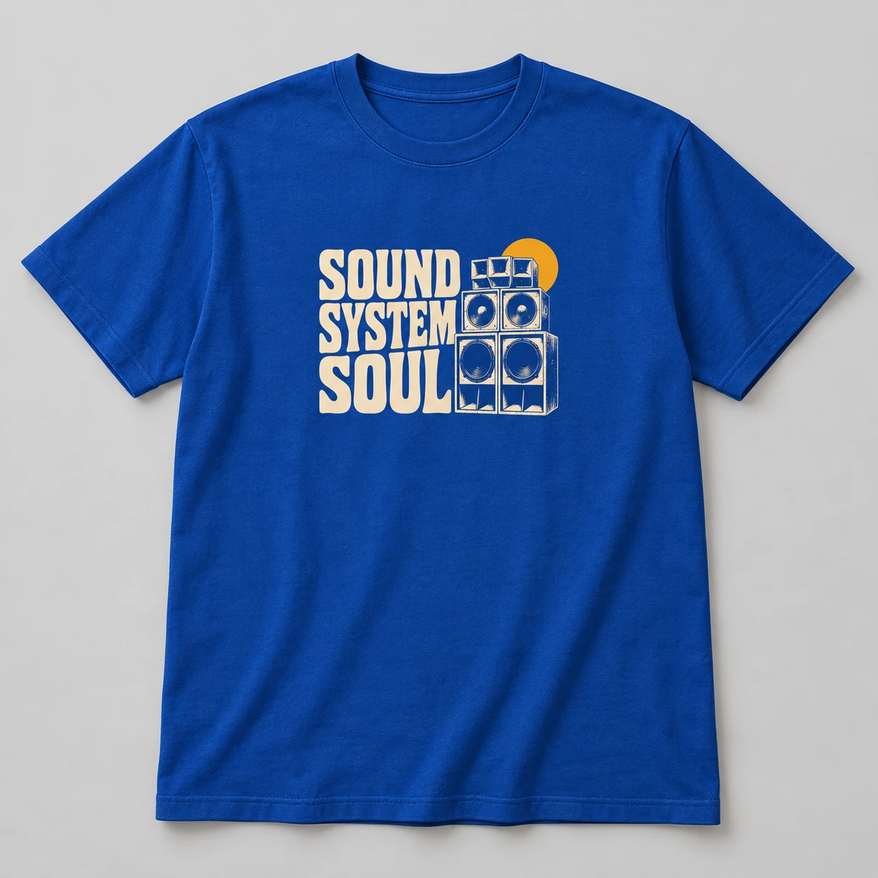 Sound System Soul Tee in Cobalt / Cream — compact graphic concept mockup