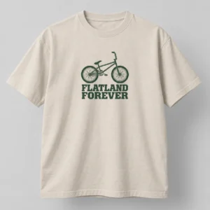 Flatland Forever Tee in Oat / Forest — compact graphic concept mockup