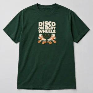 Disco On Eight Wheels Tee in Forest / Cream — compact graphic concept mockup