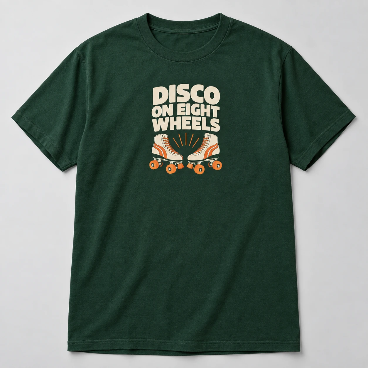 Disco On Eight Wheels Tee in Forest / Cream — compact graphic concept mockup
