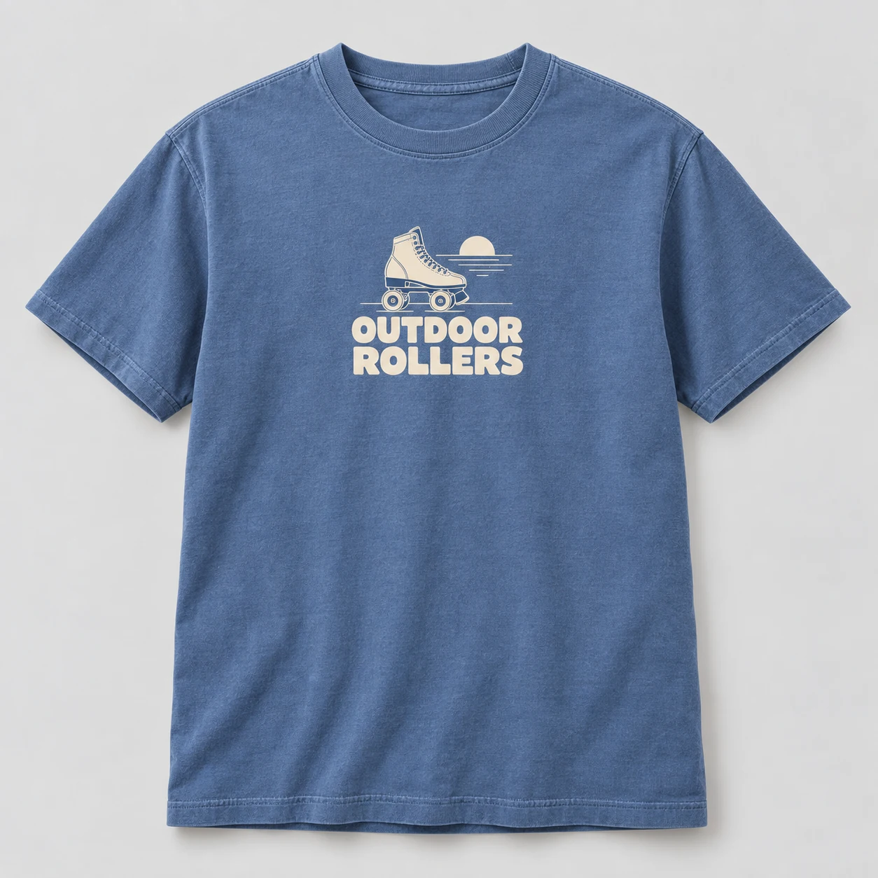 Outdoor Rollers Tee in Faded Blue / Cream — compact graphic concept mockup