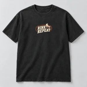 Rink Repeat Tee in Washed Black / Cream — compact graphic concept mockup