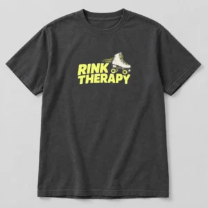 Rink Therapy Tee in Charcoal / Acid Yellow — compact graphic concept mockup