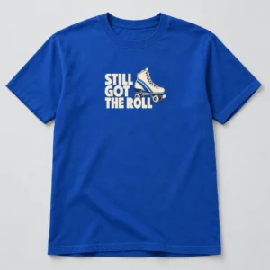 Still Got The Roll Tee in Cobalt / Cream — compact graphic concept mockup
