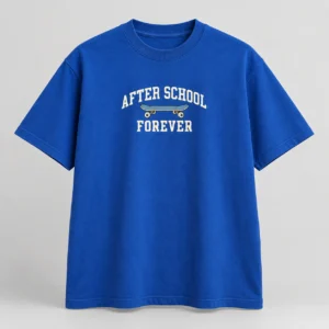 After School Forever Tee in Cobalt / Cream — compact graphic concept mockup