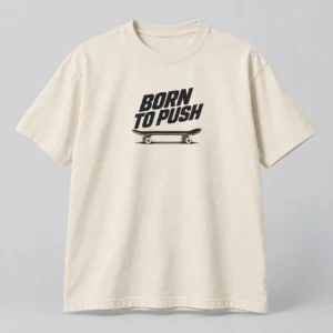 Born To Push Tee in Natural / Ink Black — compact graphic concept mockup