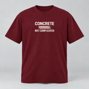 Concrete Not Complicated Tee in Burgundy / Cream — compact graphic concept mockup