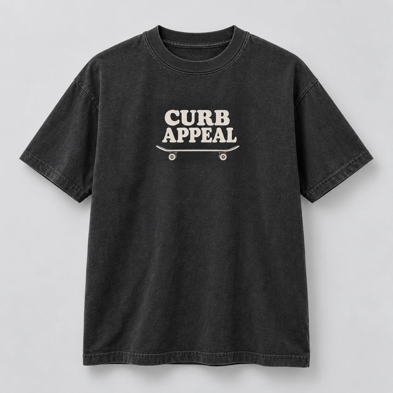 Curb Appeal Tee in Washed Black / Cream — compact graphic concept mockup