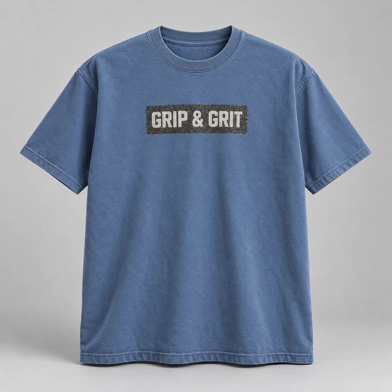 Grip & Grit Tee in Faded Blue / Cream — compact graphic concept mockup