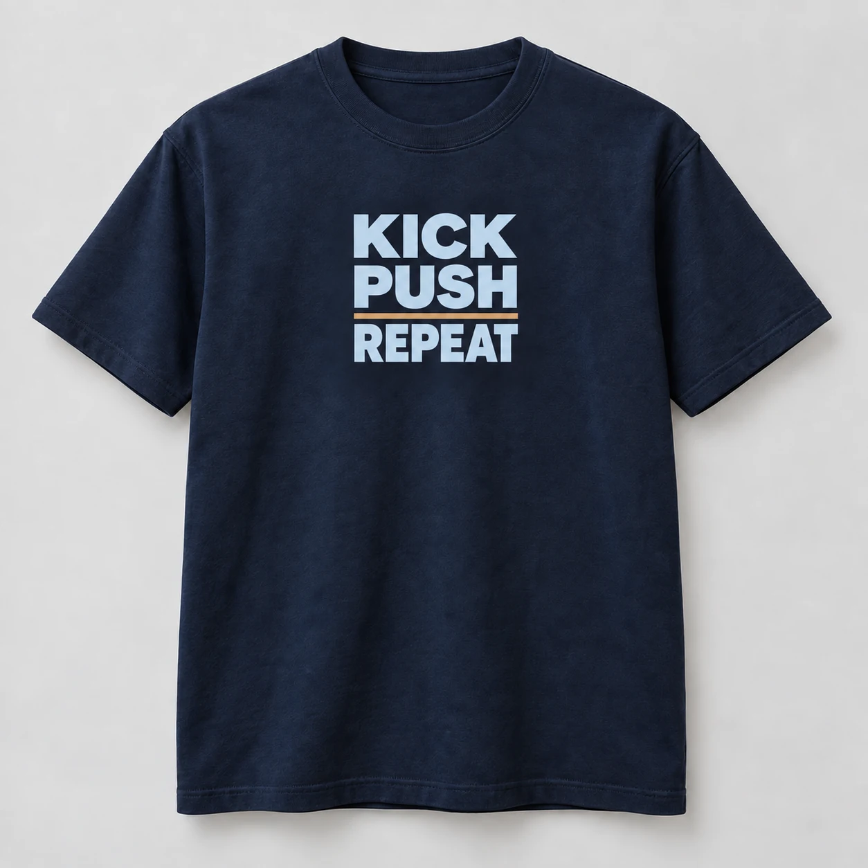 Kick Push Repeat Tee in Navy / Pale Blue — compact graphic concept mockup