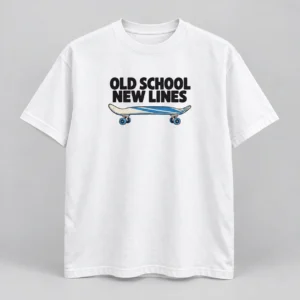 Old School New Lines Tee in White / Ink Black — compact graphic concept mockup