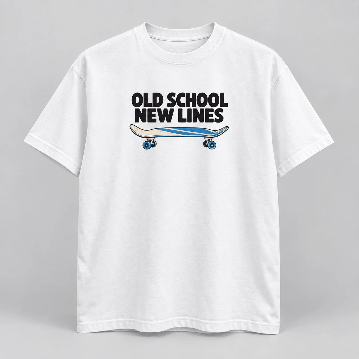 Old School New Lines Tee in White / Ink Black — compact graphic concept mockup