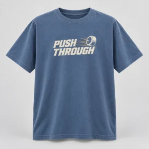 Push Through Tee in Faded Blue / Cream — compact graphic concept mockup