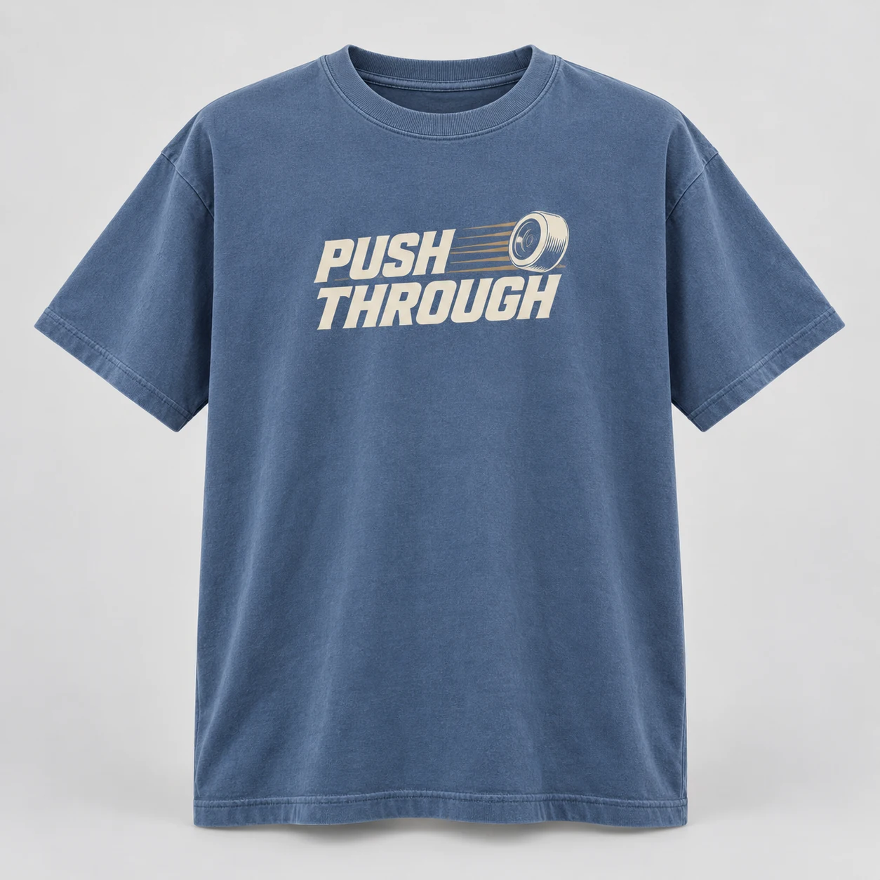 Push Through Tee in Faded Blue / Cream — compact graphic concept mockup