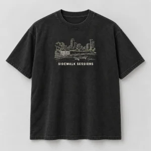 Sidewalk Sessions Tee in Washed Black / Cream — compact graphic concept mockup