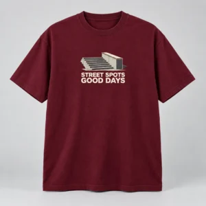 Street Spots Good Days Tee in Burgundy / Cream — compact graphic concept mockup