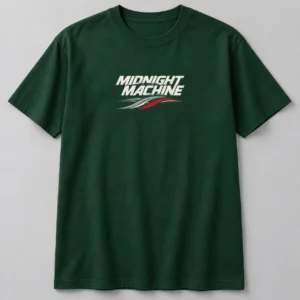 Midnight Machine Tee in Forest / Cream — compact graphic concept mockup