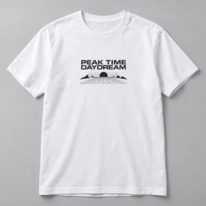 Peak Time Daydream Tee in White / Ink Black — compact graphic concept mockup