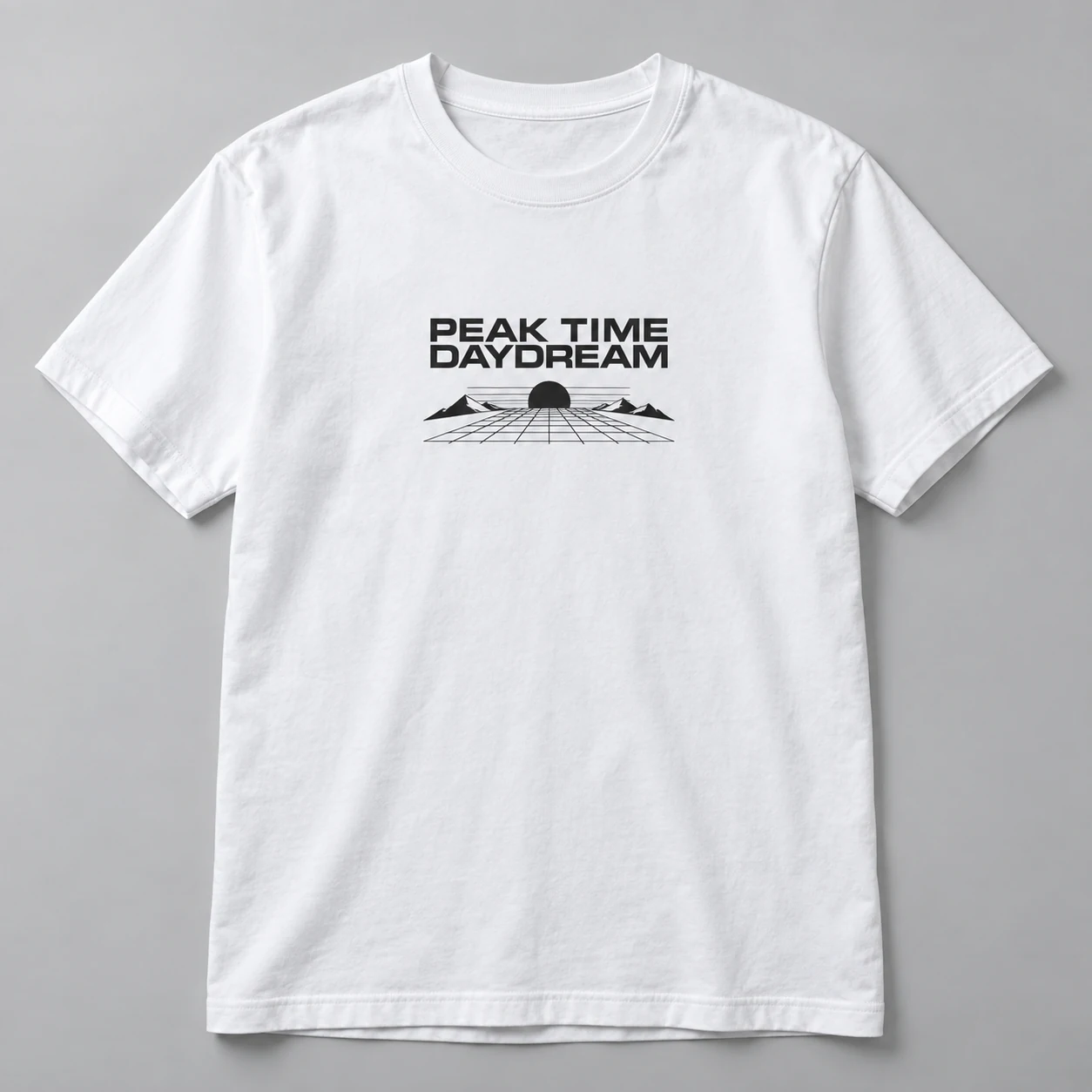 Peak Time Daydream Tee in White / Ink Black — compact graphic concept mockup