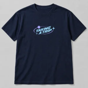 Taking A Trip — Trance Tee in Navy / Pale Blue — compact graphic concept mockup