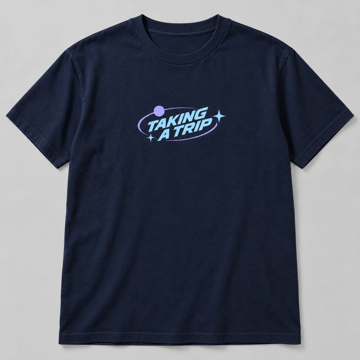 Taking A Trip — Trance Tee in Navy / Pale Blue — compact graphic concept mockup